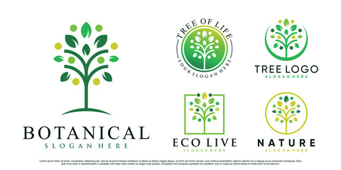 Set of nature tree logo design vector illustration with creative element Premium Vector