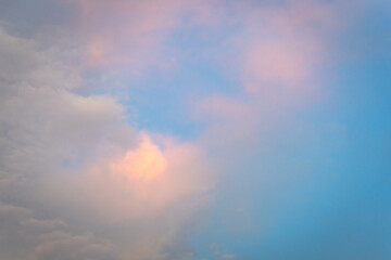 Beautiful sunset and sunrise twilight blue, orange sky, and clouds in the morning above clouds with dramatic light.