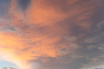 Obraz premium Beautiful sunset and sunrise twilight blue, orange sky, and clouds in the morning above clouds with dramatic light.