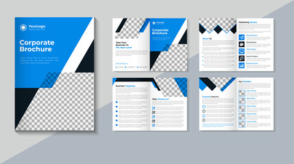 Creative brochure design, Business 8 page brochure template, Corporate brochure design, Company profile, Blue color, layout vector
