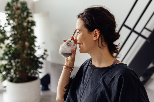 Woman drinking macha