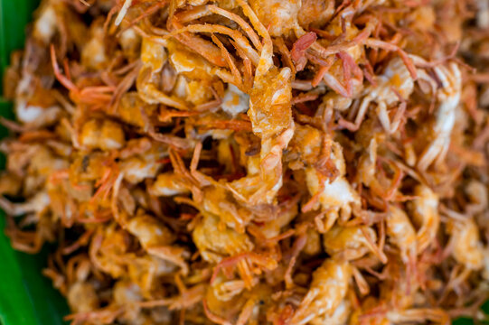 Deep fried Crispy Crablets for sale at a food stall. Delicious and popular Philippine street food.