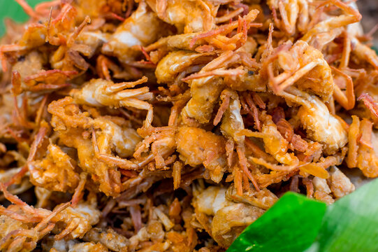 Deep fried Crispy Crablets for sale at a food stall. Delicious and popular Philippine street food.
