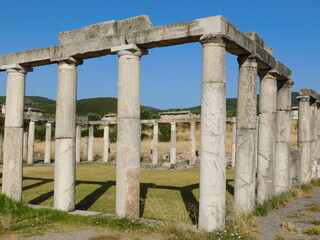 Fototapeta premium View of the wrestling school (Palaestra) in the ancient city of Messene in the Peloponnese, Greece