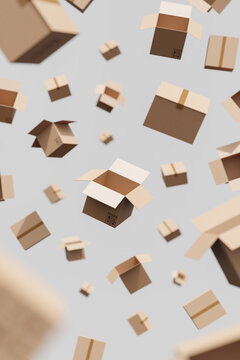 Delivery / shipping concept flying cardboard package boxes background
