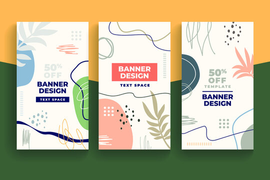 Banner template for social media stories, trendy print signs, vector illustration. Design backgrounds for social.