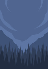 illustration of forest at night with some mountains