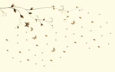 Foto op Plexiglas Grunge vlinders vliegende vlinders met bladeren