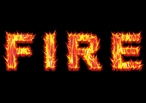 Fire typography design and black background  