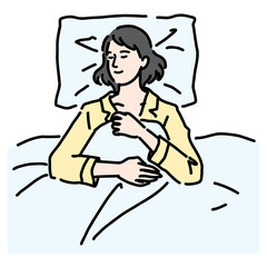 気持ちよく寝ているパジャマ姿の女性
