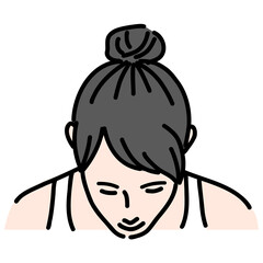 俯いている若い女性の首上
