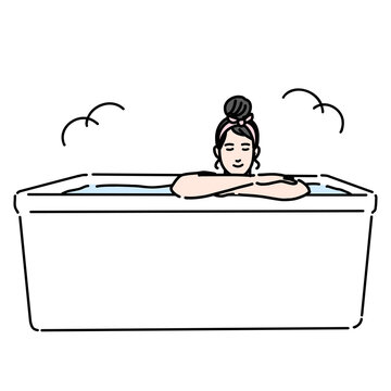 recommend clip art: お風呂に浸かってリフレッシュしている若い女性
                    