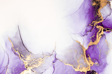 Purple gold abstract background of marble liquid ink art painting on paper . Image of original...