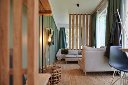 Stylish interior of converter shipping container home