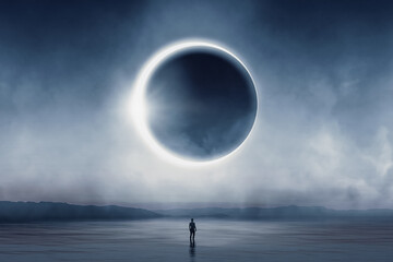 Man contemplating a solar eclipse