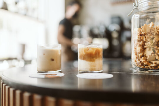 Two glasses of iced coffee