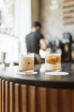 Two glasses of iced coffee