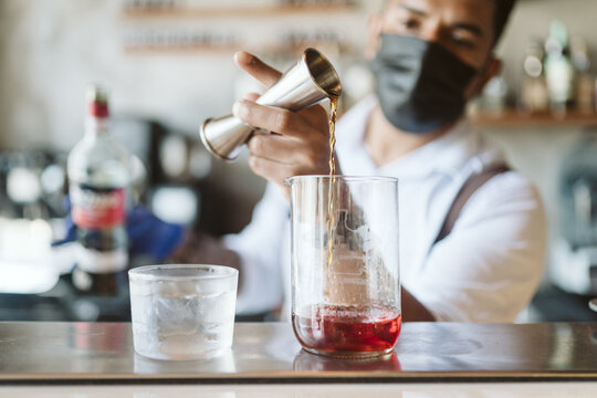 Close-up of cocktail making