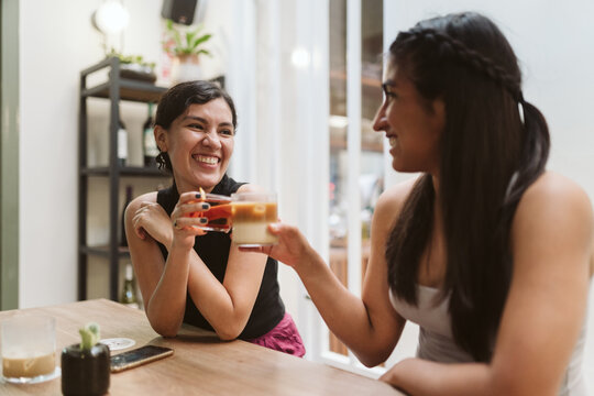Female friends toasing their glasses