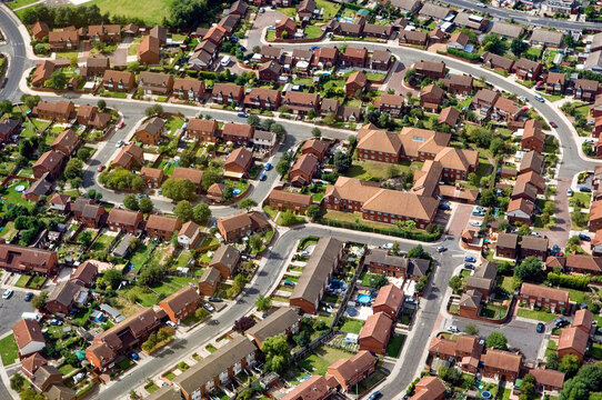 Suburban semi detached housing in Merseyside in Thornton suburb between NW Liverpool and Formby, Merseyside, England.
