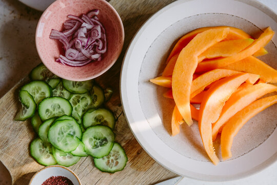 Ingredients for a melon salad
