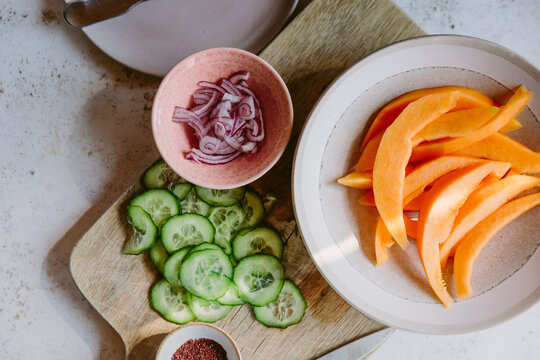 Ingredients for a melon salad