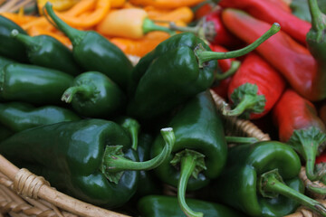 Poblano Peppers with Asian Red Peppers and Yellow Chili Peppers