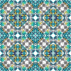 Creative Green Mandala Design in Modern Fabric Seamless Pattern