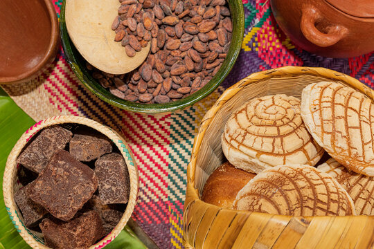 Cacao bread and Ingredients to make water chocolate  in Oaxaca Mexico
