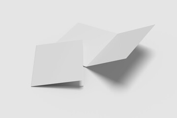 Realistic blank bifold brochure illustration for mockup. 3D Render.