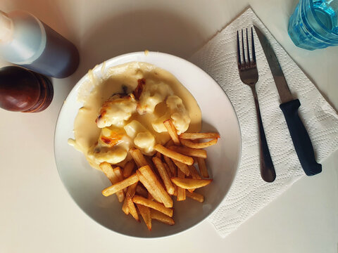 Cauliflower Cheese And Chips For Dinner