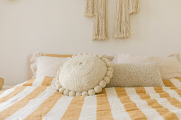 Bed with decorative pillows