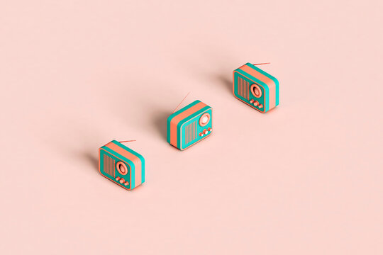 three cartoonish retro radios
