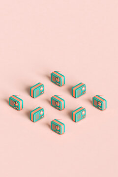 rhombus from vintage cartoonish radios. 3d render