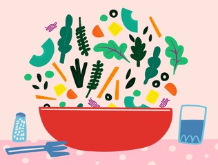 Colorful healthy salad. Food illustration