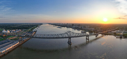 Mississippi River Bridge Baton Rouge Louisiana State Capitol during sunrise