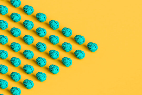 triangle from blue brains. 3d render with copy space