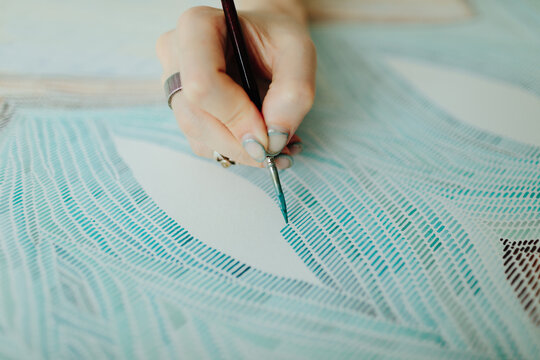 Anonymous artist at work closeup - Hobby - Creative woman worker