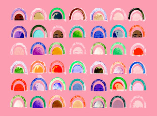 Soft Seventies style pattern with arch shapes on pink 