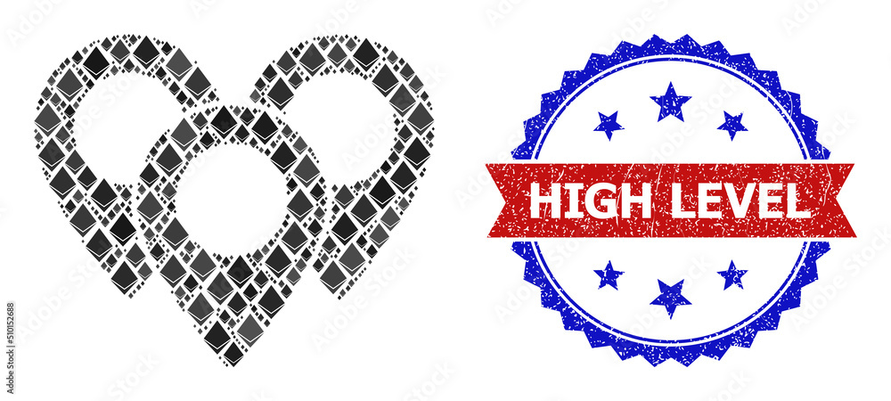 Poster vector ethereum collage map markers icon, and bicolor textured high level seal. red round stamp seal