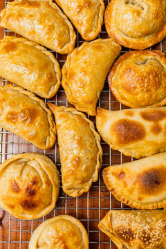Top view of Argentine empanadas of different sizes 