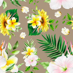 Fototapeta na wymiar hand drawing summer floral seamless pattern design