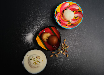 Indian Sweets / Mithai  Ras Malai, Rasgulla and Gulab Jamun