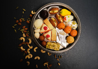 Indian Sweets / Mithai  Tray Kalakand, Rasgulla, Laddoo, 