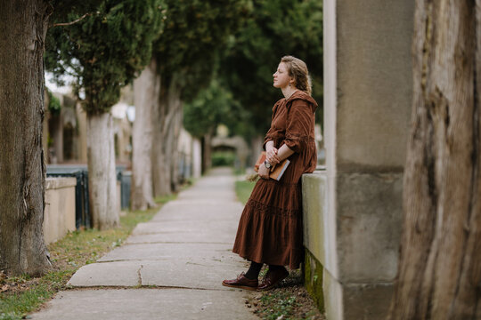 Young woman at cemetery 