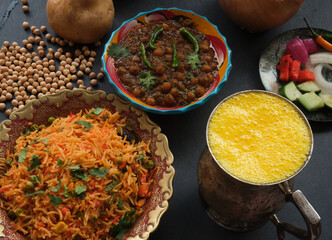 Chana with Mango Lassi and Pulao