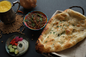 Chana and Garlic Naan with Mango Lassi