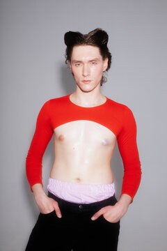 Fashion portrait with direct flash in studio 