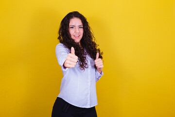 Entrepreneur woman, businesswoman, thumb up. concept of affirmative, approval, correct, right.