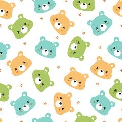 Abstract Happy Bear Faces Vector Graphic Cartoon Seamless Pattern